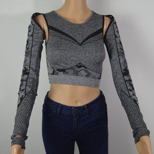 Nova Sports Crop Top Long Sleeve Gray Camo Size Small